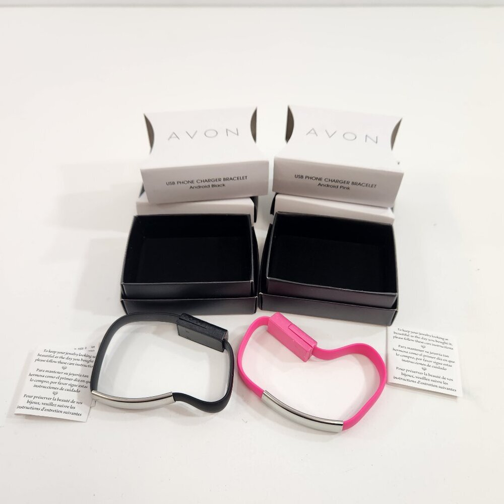 Avon USB Phone Charger Bracelet x 4 Android Black Pink NEW